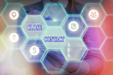 Word writing text Close Contact. Business photo showcasing having a history of direct exposure to a...