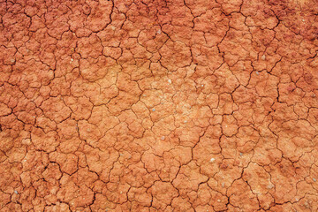 Nature background of cracked dry lands. Natural texture of soil with cracks. Broken clay surface of barren dryland wasteland close-up. Full frame to terrain with arid climate. Lifeless desert on earth