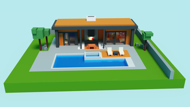 3d voxel illustration of a pool house