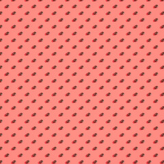 Coffee beans on light pink background creative pattern, flat lay, square frame