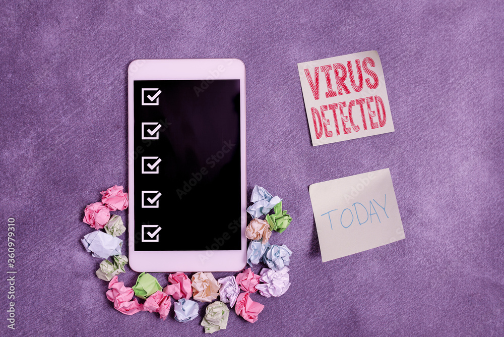 Poster conceptual hand writing showing virus detected. concept meaning a computer program used to prevent a