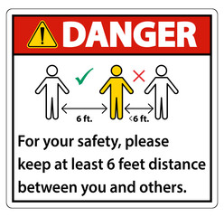 Danger Keep 6 Feet Distance,For your safety,please keep at least 6 feet distance between you and others.
