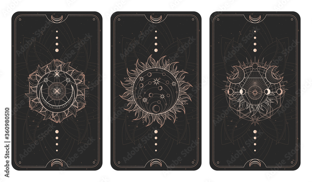 Canvas Prints vector set of three dark illustrations with sacred geometry symbols, grunge textures and frames. ima