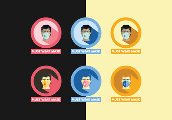 man wearing mask kn95 logo icon emblem caution must wearing mask