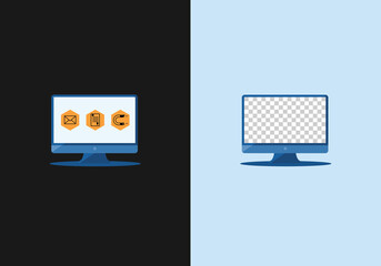 transparent Blue monitor in flat design bonus icon marketing strategy