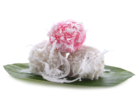 Preparing glutinous rice dough in blue bowl before boiled with coconut milk and sugar, For making Bualoy Thai dumplings dessert.