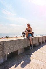 girl roller skating on the promenade laces boot  skate activity