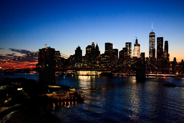 New York, NY, U.S.A. - Night view of Brooklyn Bridge and Manhattan
