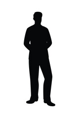 Standing business man silhouette vector on white 