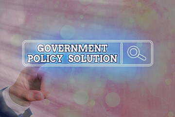 Writing note showing Government Policy Solution. Business concept for designed game plan created in...
