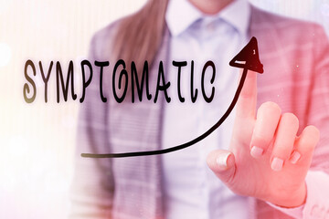 Conceptual hand writing showing Symptomatic. Concept meaning serving as symptom or sign especially...