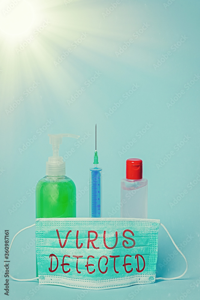 Poster word writing text virus detected. business photo showcasing a computer program used to prevent and r
