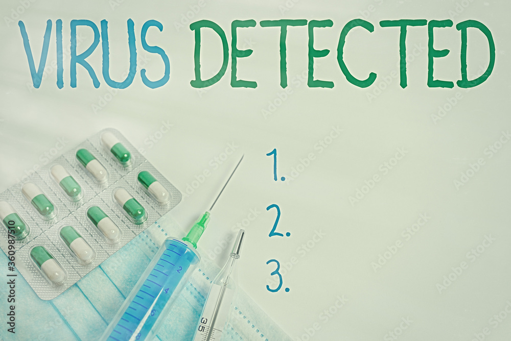 Poster word writing text virus detected. business photo showcasing a computer program used to prevent and r