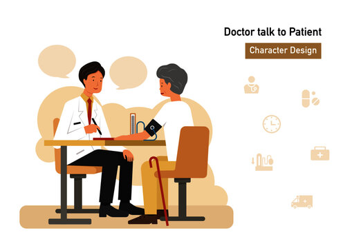 male doctor talk to old man cartoon character