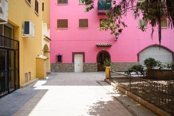 Bright colorful courtyard.