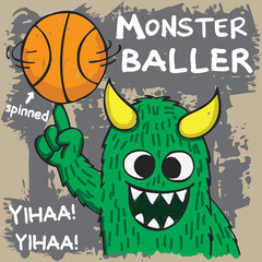 Monster baller hand drawn cartoon illustration for t shirt printing © charen_art
