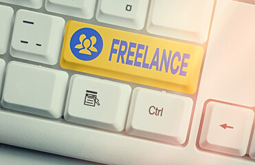 Conceptual hand writing showing Freelance. Concept meaning working at different firms rather than...