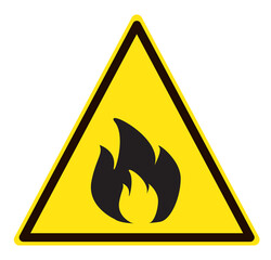 fire warning sign on white background. flammable sign. yellow flammable symbol. flat style.