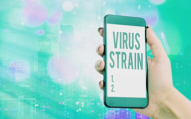 Writing note showing Virus Strain. Business concept for Another genetic variant derived from the...