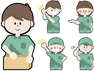 いろんなポーズの作業員のベクター画像