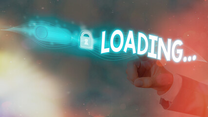 Text sign showing Loading.... Business photo showcasing applying an extra amount to offset a...