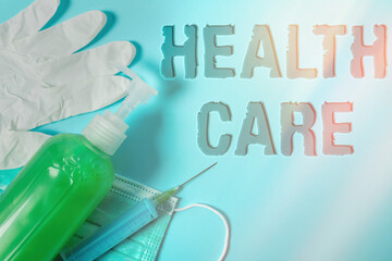 Conceptual hand writing showing Health Care. Concept meaning organized provision of medical care to...