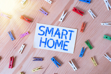 Handwriting text Smart Home. Conceptual photo equipped home can be controlled remotely by phone or...