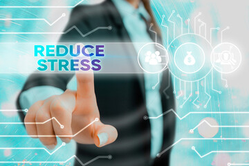Writing note showing Reduce Stress. Business concept for to lessen the state of mental or emotional...