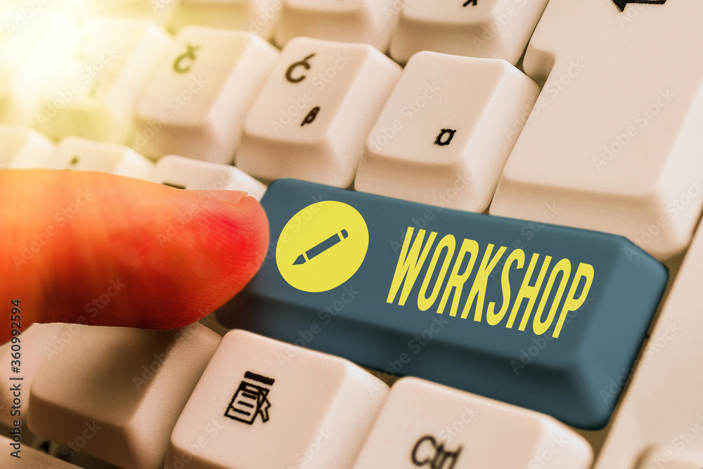 Poster writing note showing workshop. business concept for space or a building where the goods are produced
