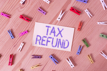 Handwriting text Tax Refund. Conceptual photo excess payment of paid taxes returned to business...