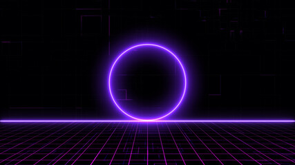 Retro cyberpunk style 80s Sci-Fi Background Futuristic with laser grid landscape. Digital cyber surface style of the 1980`s. 3D illustration