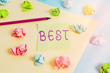Word writing text Best. Business photo showcasing to prove greater to surpass or be better than...