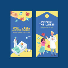 Illnesses flyer design with people and doctor characters infographic symptomatic watercolor vector illustration