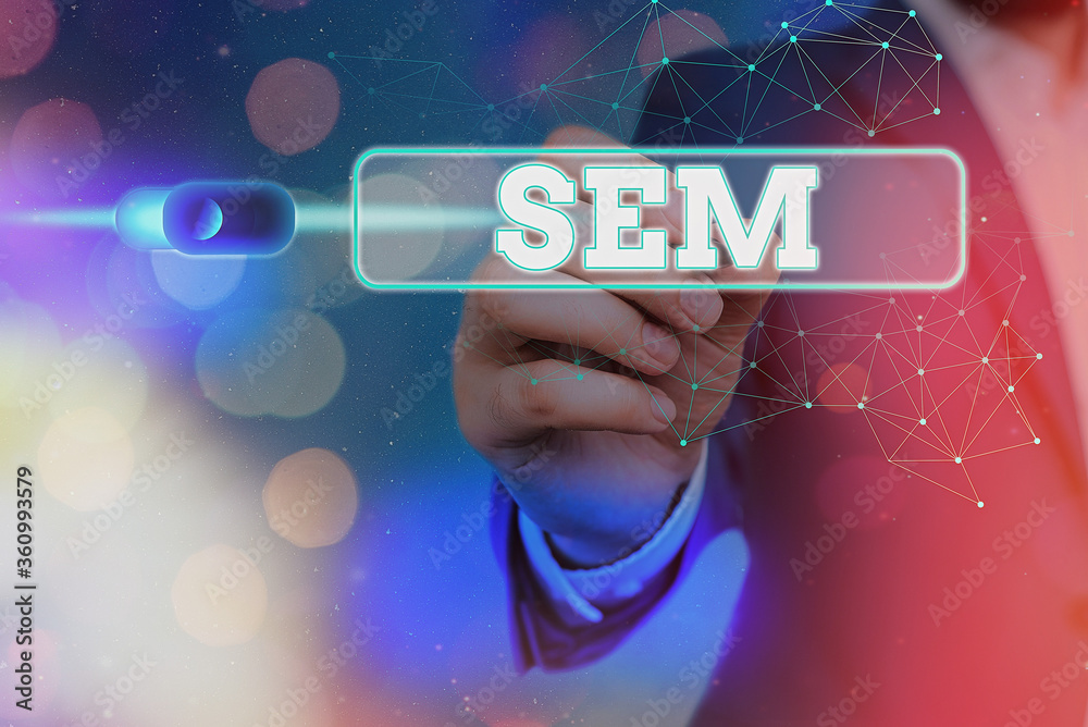 Poster word writing text sem. business photo showcasing search engine marketing internet marketing involves