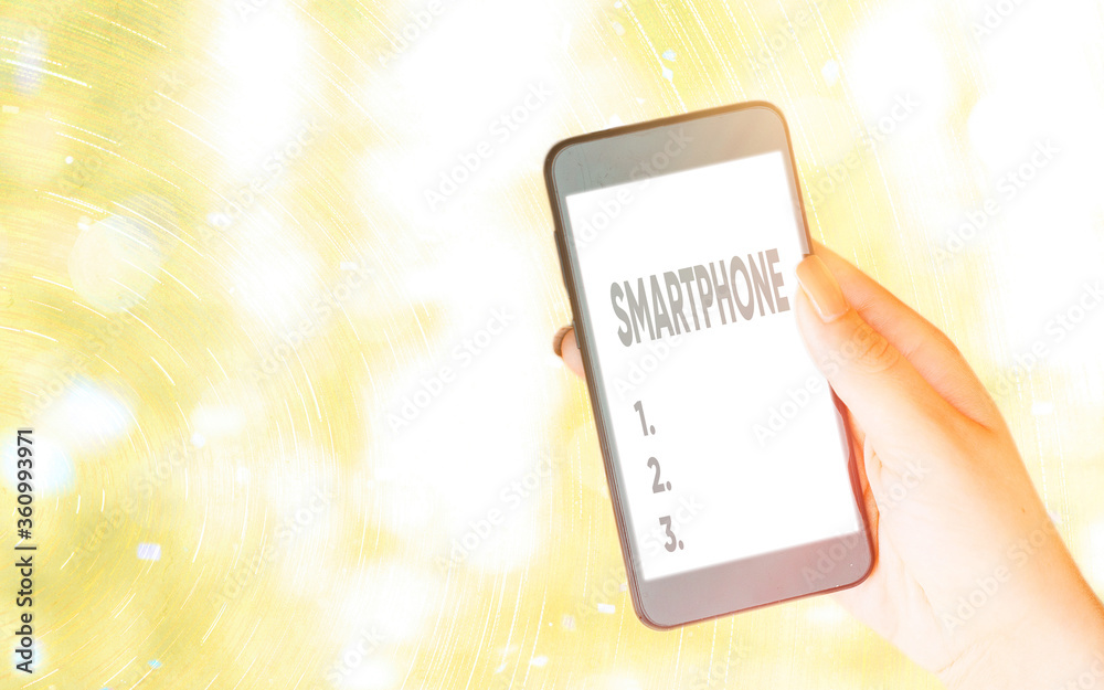 Aufkleber handwriting text writing smartphone. conceptual photo a mobile phone that performs many of the compu