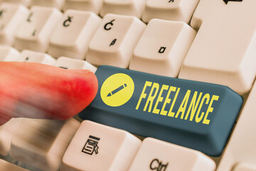 Writing note showing Freelance. Business concept for working at different firms rather than being...
