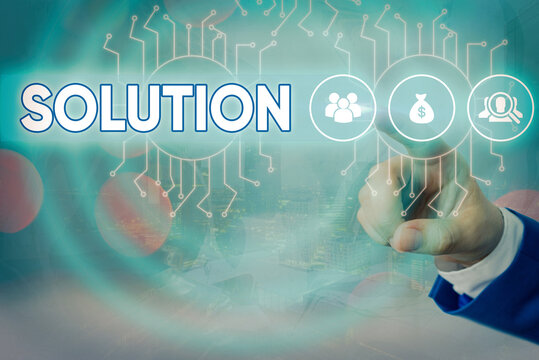 Writing note showing Solution. Business concept for the ways to solve a problem or tackle a difficult situation System administrator control, gear configuration settings tools concept