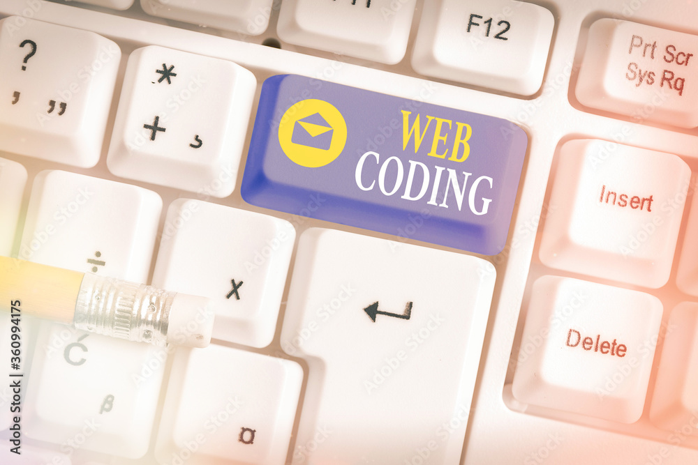 Poster writing note showing web coding. business concept for a system of symbols and rules used to represen