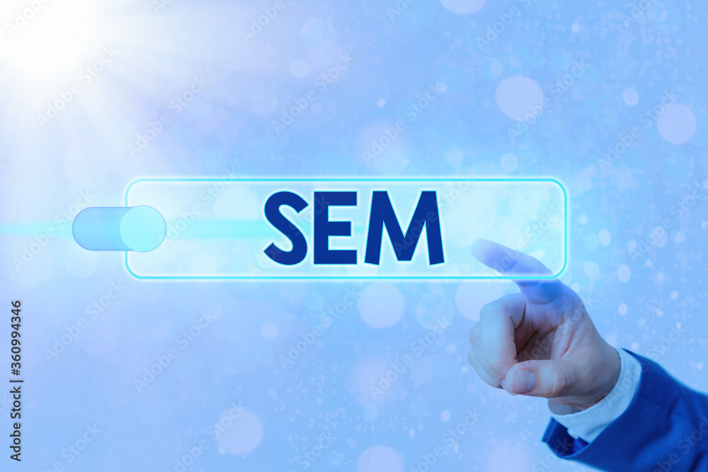 Poster Conceptual hand writing showing Sem. Concept meaning search engine marketing Internet marketing involves promotion of website Graphics padlock for web data security application system