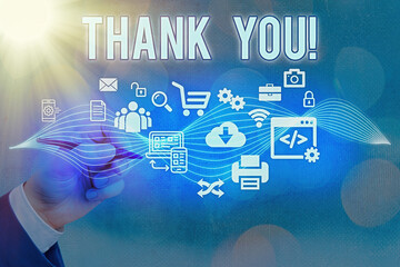 Text sign showing Thank You. Business photo text polite expression to acknowledge a gift, service...