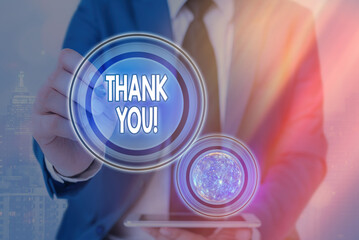 Text sign showing Thank You. Business photo text polite expression to acknowledge a gift, service...