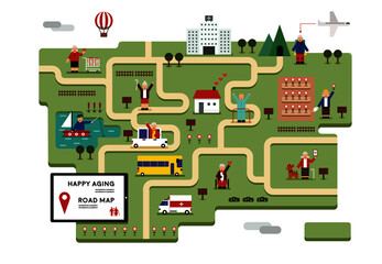 elderly care system road map infographic flat design