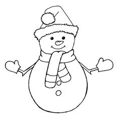Sketching style snowmen and christmas gift boxes doodles. Hand drawn snowman isolated on a white background.