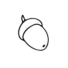 Vector simple hand drawn illustration of a acorn isolated on white background, black outline. Nature, flora, black and white Doodle