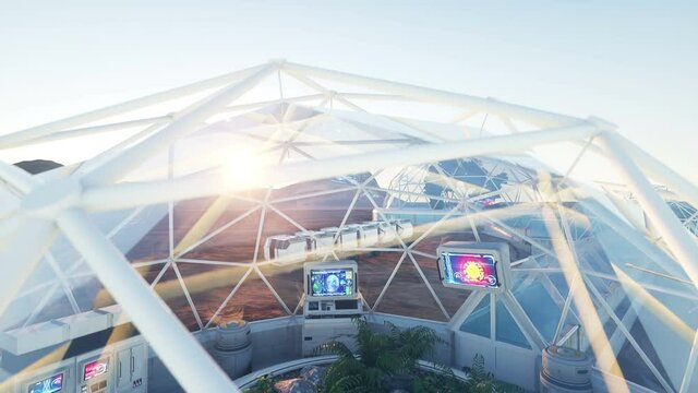 space laboratory, sci-fi interior. life on mars, alien planet. Plants in the space.