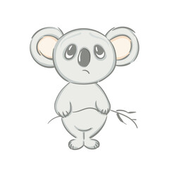 Hand drawn koala cartoon character. Animal koala bears sad. Ecological disaster in Australia.  Vector illustration sketch for t shirt design, Cute Sticker, fashion print, graphic Greeting card.