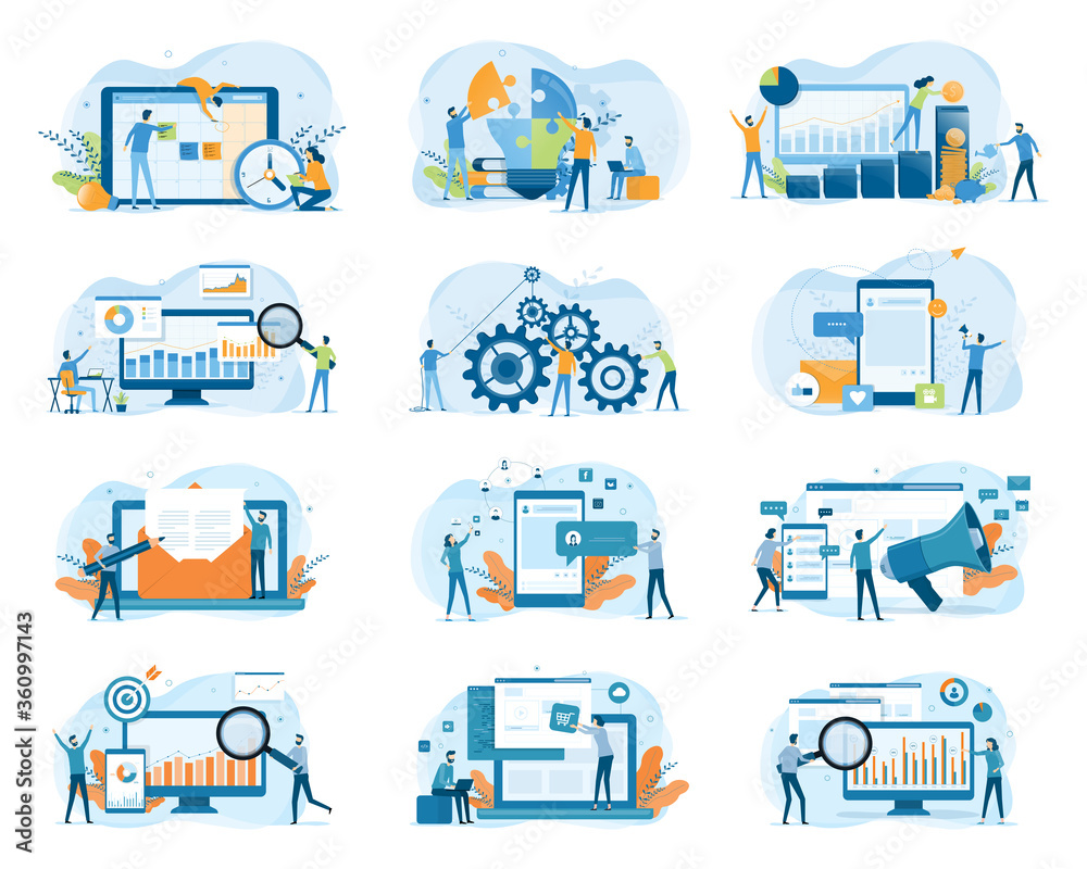Aufkleber Set business Flat illustration design concept for web site banner and mobile application design 