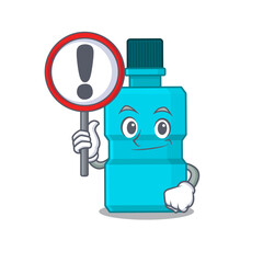 A cartoon icon of mouthwash with a exclamation sign board