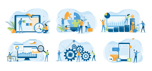Set business Flat illustration design concept for web site banner and mobile application design 