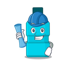 Caricature design concept of mouthwash Architect with new city landscape blue prints